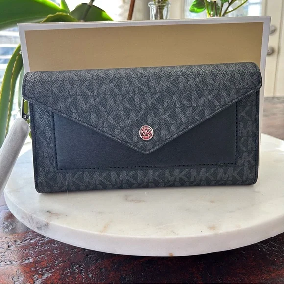 NWT Michael Kors Black Jetset Signature Logo Envelope Wristlet - Picture 4 of 13